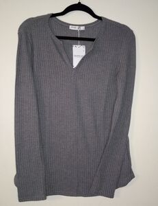 Forolav gray V-neck Casual Solid Long Sleeve thermal top